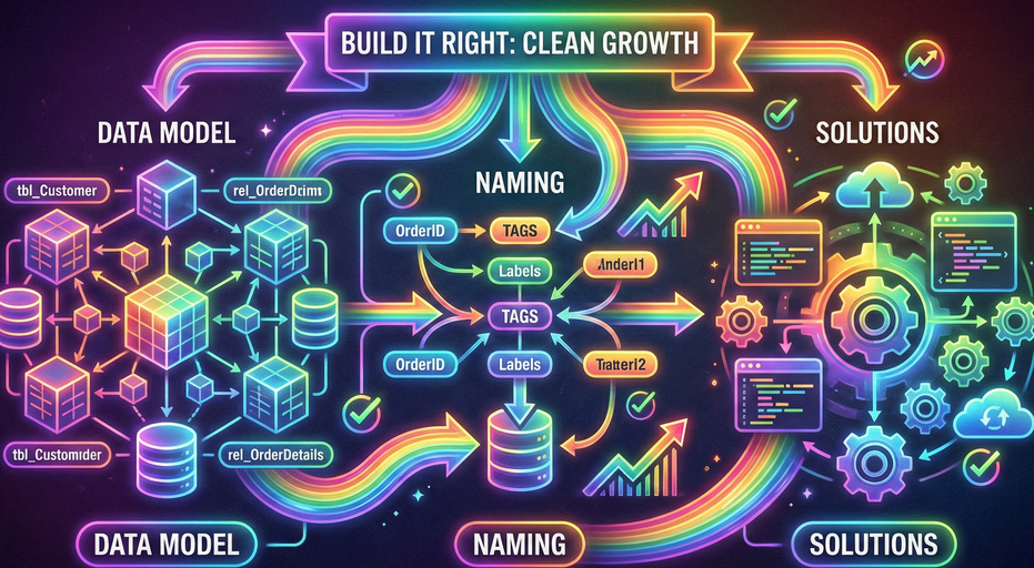 Build It Right - Data Model + Naming + Solutions (so it stays clean as the system grows)